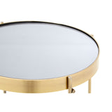 Side Table - Black Glass - 33cm. Sleek, slimline black mirrored glass and gilt metal base side table.