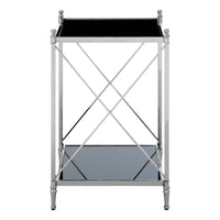 Square Black Glass and Metal Side Table