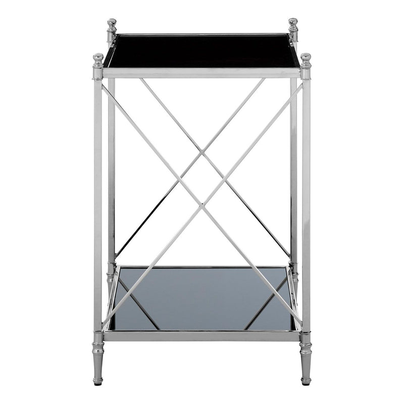 Square Black Glass and Metal Side Table