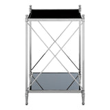 Square Black Glass and Metal Side Table
