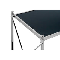 Square Black Glass and Metal Side Table