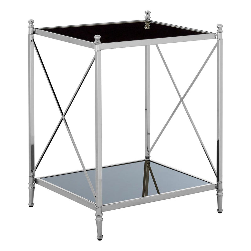 Square Black Glass and Metal Side Table