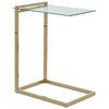Perfect side table will slide underneath any seating made in brushed brass coloured metal with glass top.