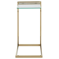 Perfect side table will slide underneath any seating made in brushed brass coloured metal with glass top.