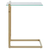 Perfect side table will slide underneath any seating made in brushed brass coloured metal with glass top.