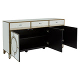 'Art Deco'  Inspired Mirrored Sideboard.  Cupboard doors are operated by a push and click mechanism. 