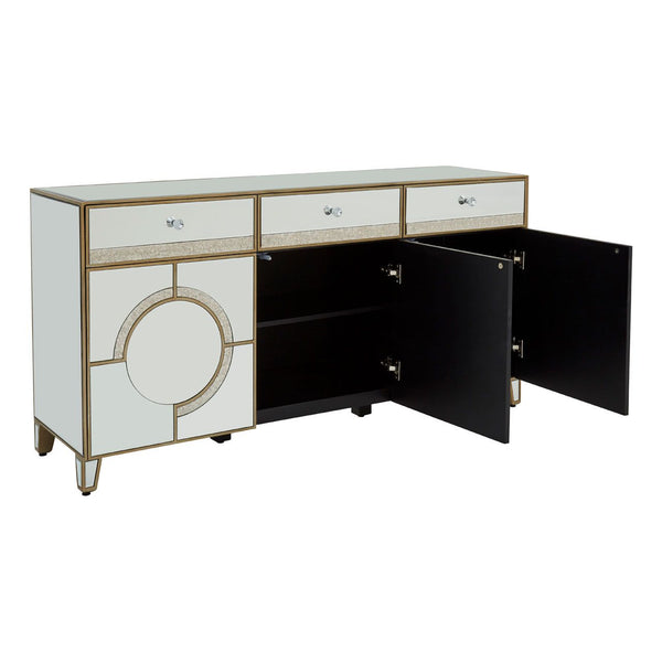 'Art Deco'  Inspired Mirrored Sideboard.  Cupboard doors are operated by a push and click mechanism. 