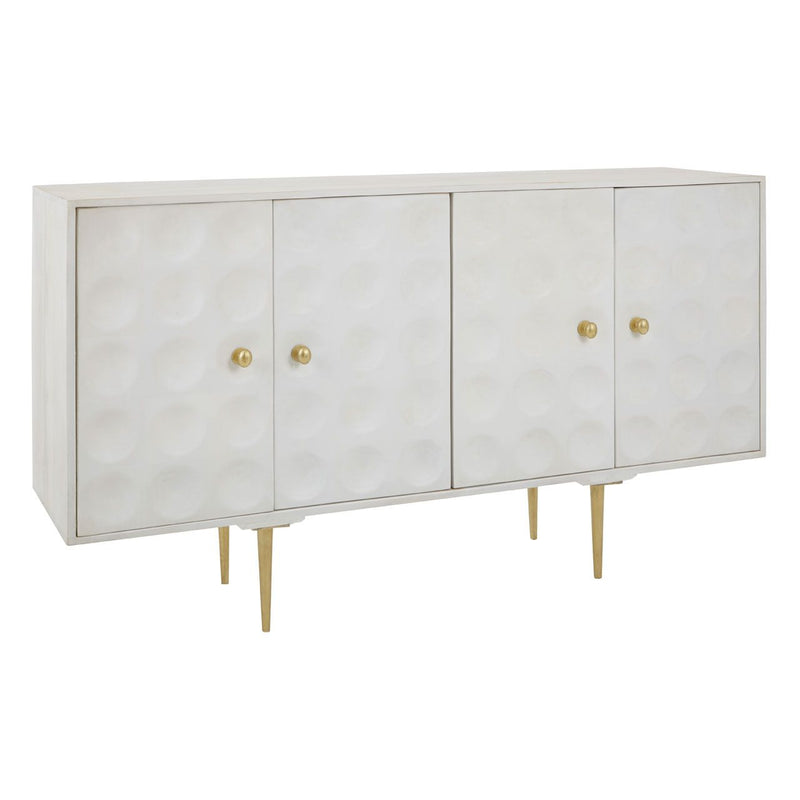 Mid-Century Style with Brushed Painted Gold Handles and White Washed Cabinet - Exceptionally stylish piece.  Stunning statement cabinet made from mango wood.