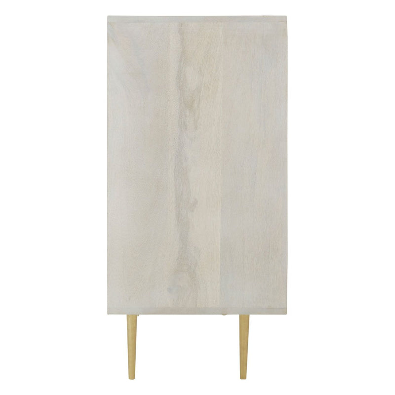 Mid-Century Style with Brushed Painted Gold Handles and White Washed Cabinet - Exceptionally stylish piece.  Stunning statement cabinet made from mango wood.