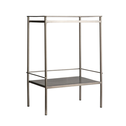 A side table with a marble top and a shelf in a soft champagne metal finish. A luxurious addition for any room.