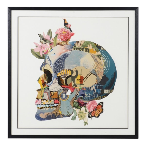 Stunningly beautiful collage print of a skull.