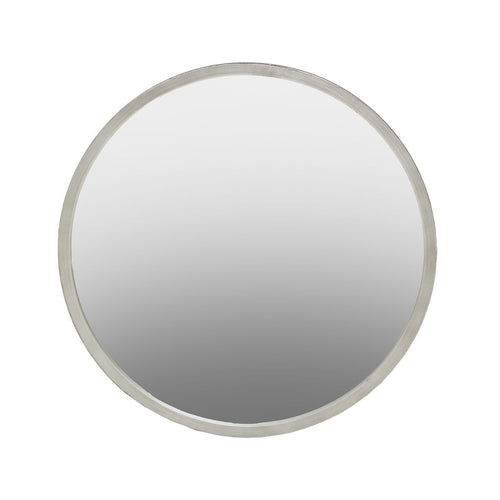 Small, antique silver framed round mirror.