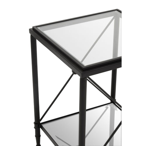 Square, black metal and tempered glass. One of our favourite side tables, we have them in the brass finish but now they come in black, perfect for a contemporary home.