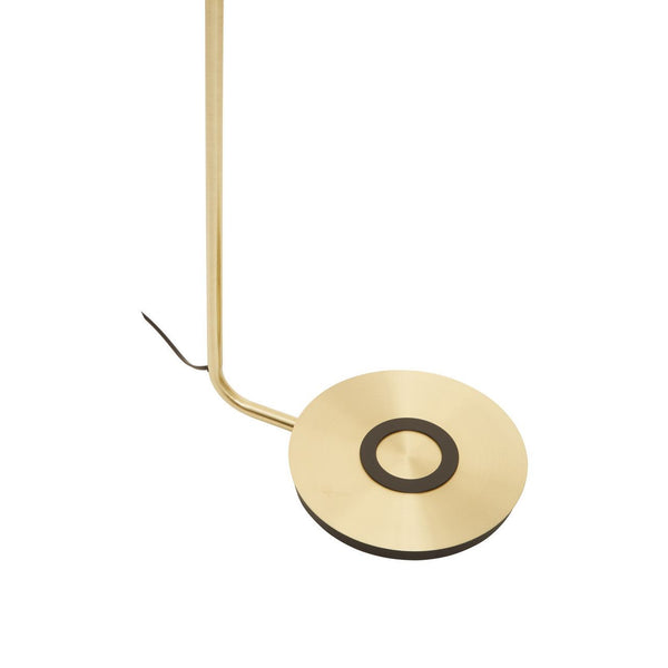 Stunning brushed gold floor lamp with disc shaped top.