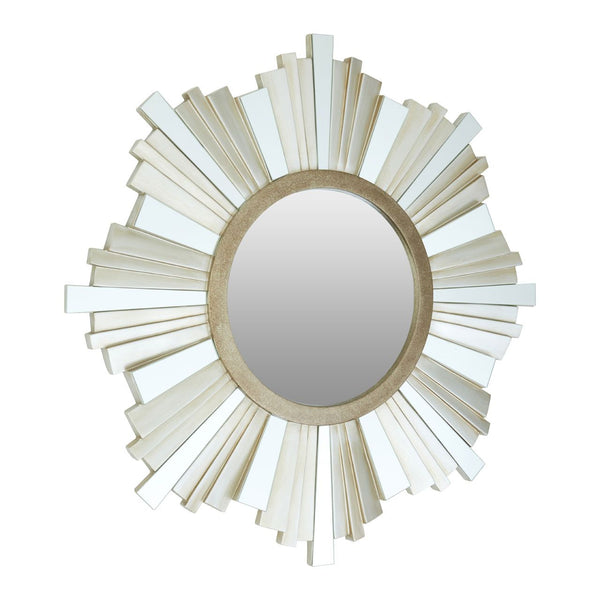 Stunning silver painted wood and mirrored glass spokes add glamour to this 'Sun' shaped mirror.