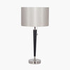 Black table lamp with a taupe coloured sheen lampshade.