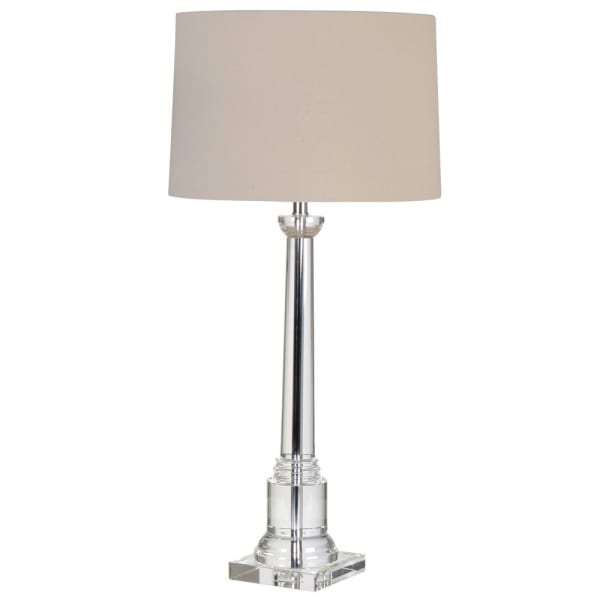 Tall, elegant, crystal column table lamp, a perfect fit anywhere you want to add a touch of luxury. With a neutral coloured shade this is a real quality, statement lamp.