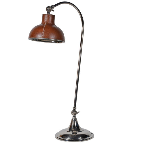  Stylist tall leather and steel base desk lamp.