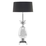 Tall nickel pineapple based table lamp with black shade. Statement glamour, a pair of these in any room is all you need, job done.