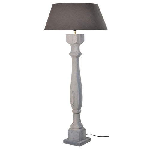 Tall grey wash floor lamp with dark grey shade.