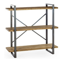 Three tier wooden and metal shelving. A perfect industrial look for a kitchen or living room. Good size for any room, the wide wooden shelves will hold the tallest and widest of decorative items.