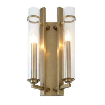 Aged Brass & Matt Black Dual Wall Light With Clear Ribbed Glass IP 44 - 30 cm