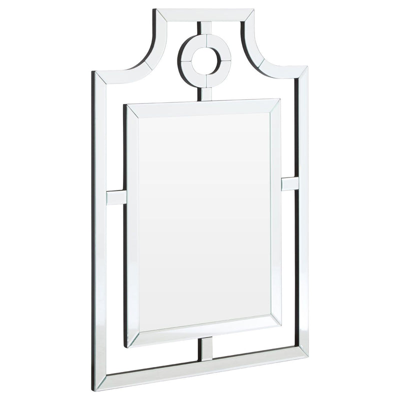 This elegant glass cut out mirror is stylish and simple while adds interest to your wall.  An unusual and interesting feature mirror that will lift any space. 