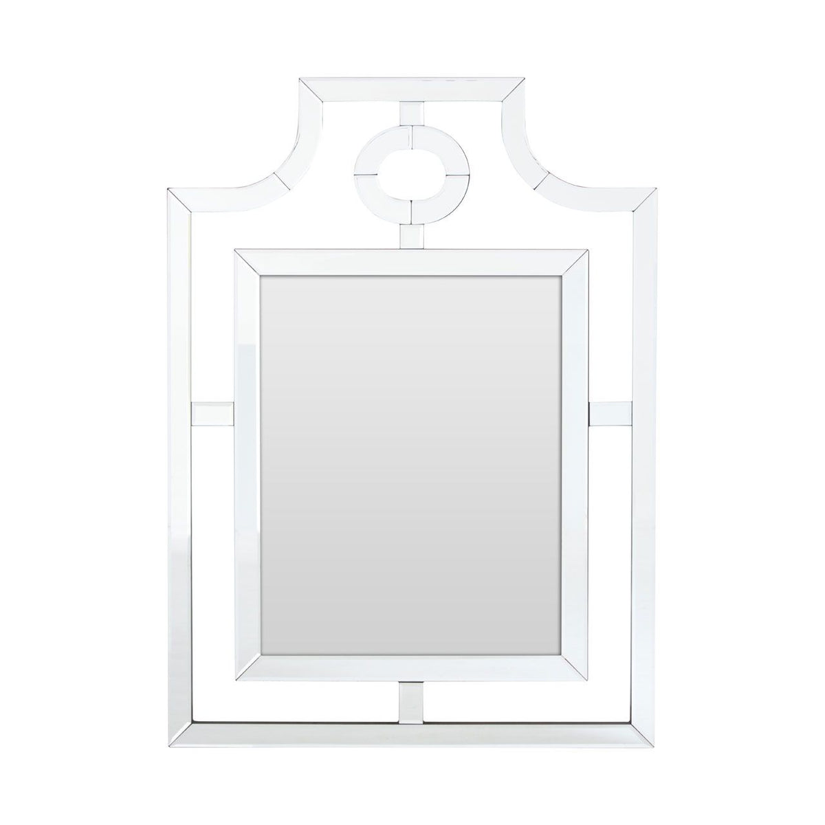 This elegant glass cut out mirror is stylish and simple while adds interest to your wall.  An unusual and interesting feature mirror that will lift any space. 