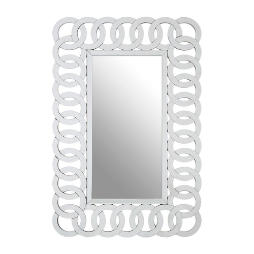 Venetian glass mirror with mirrored ring decoration.