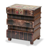 Very unusual bedside table, consisting of five stacked antique styled books as drawers. 