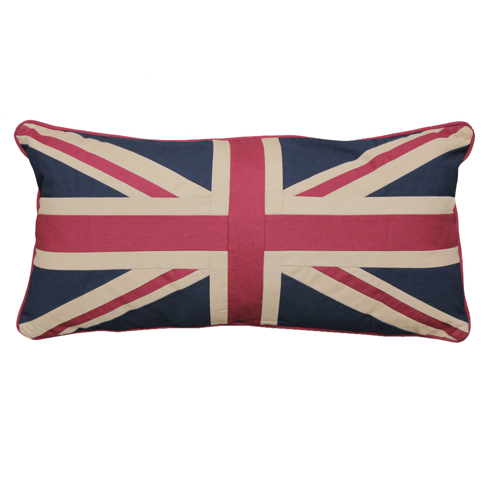 A long rectangular Union Jack cushion, a perfect centre sofa cushion, looks amazing flanked by 2 small square Union Jack cushions.