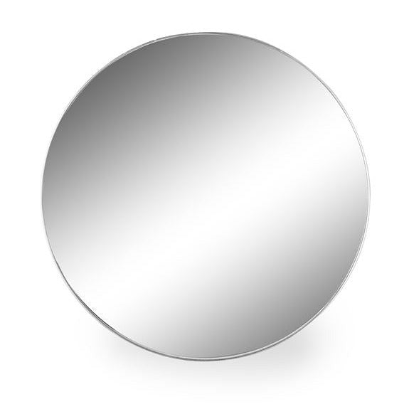 The slim silver frame on this mirror just accentuates the beauty of large glass, a lot of mirror in a simple, elegant, round frame.  This mirror suits any room and will add light, from every direction to any room.