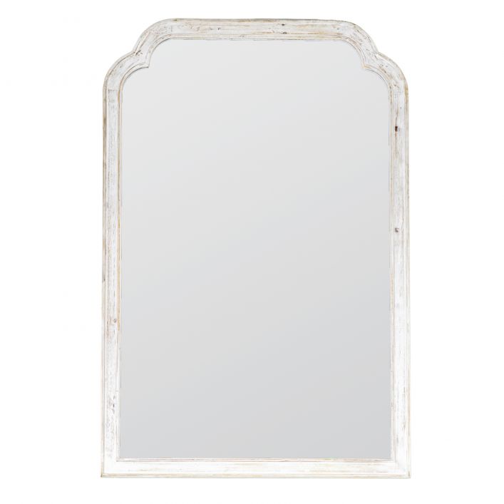 Tall distressed, elegant&nbsp; shaped white wooden mirror, a real Scandi find. Perfect pared back look, in a hall over a white console or in a living room, dining room or kitchen.