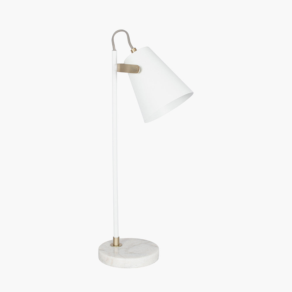 A great design on this desk lamp, taking up so little space but a great effect in white.   H: 56 cm&nbsp;   Weight: 1.8 Kg  Requires 1x E14 Edison screw bulb.