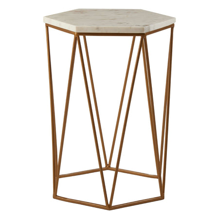Faux White Marble Side Table on Gilt Base 63 cm