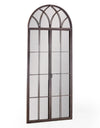 Window mirror in an antiqued bronze finish, traditional arched shape and opening latch door giving an even deeper perspective to any wall.