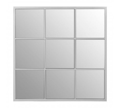 Window mirror consisting of 9 panes in a silver painted finish.