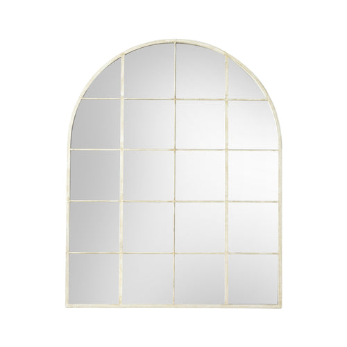 Rubbed White Arched Window Mirror 95 cm