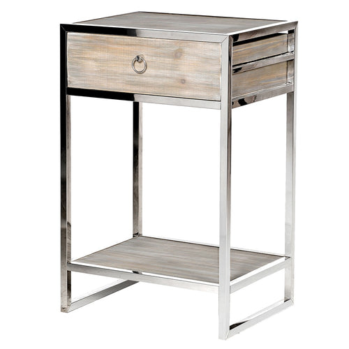 Beautiful fir wood and stainless steel bedside table.