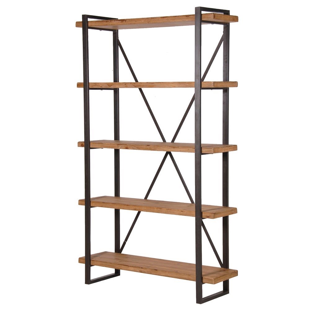 Extra tall wood and iron 5 shelf unit.