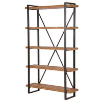 Extra tall wood and iron 5 shelf unit.