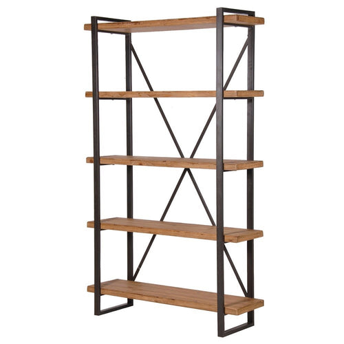Extra tall wood and iron 5 shelf unit.