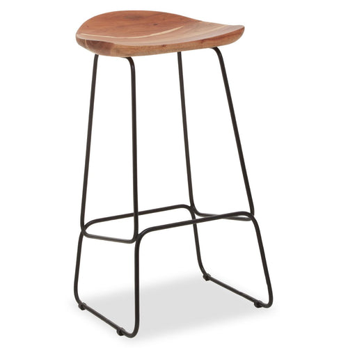 Eco-friendly acacia wooden topped black framed bar stool.