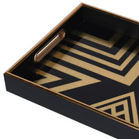 Inset handle detail on black and gold Art Deco tray