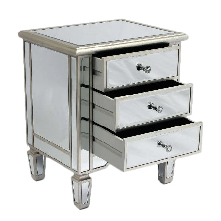 Mirrored Venetian Bedside Table with Silver Gilt Edging H:60cm REDUCED