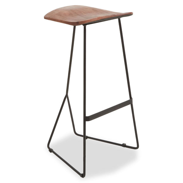Distressed brown leather topped iron based bar stool, perfect for kitchen island eating or for your bar area. Practical urban seating that fits in with any decor.