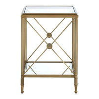 Empire style brushed brass metal and glass side table, classically simple, superb in place.