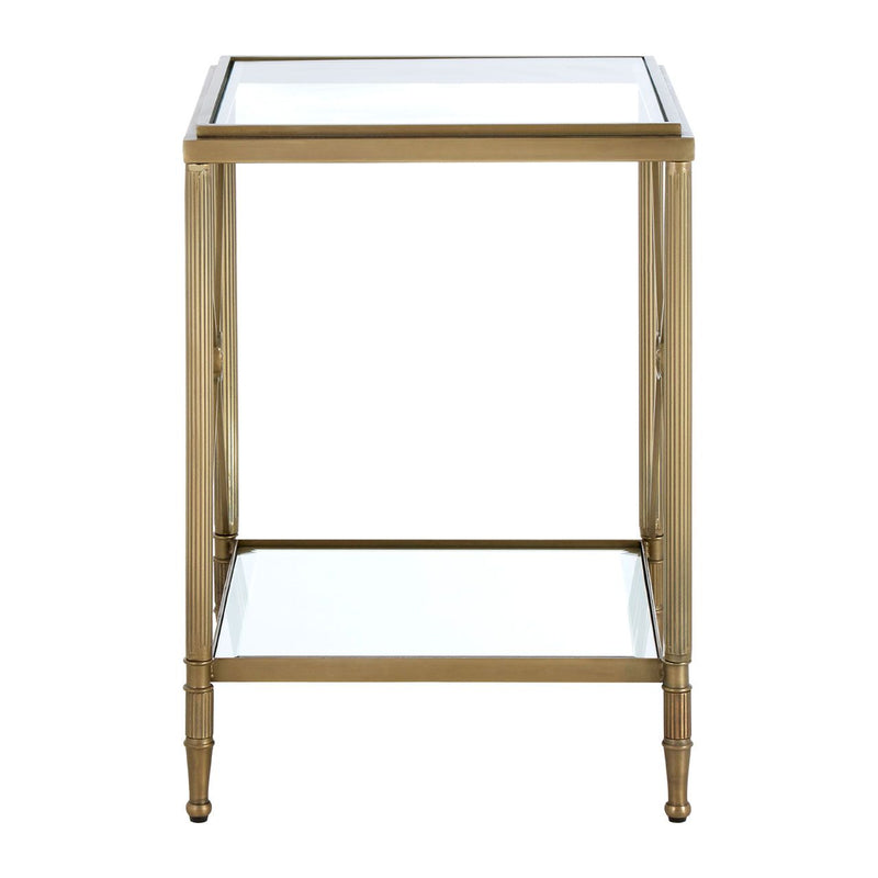 Empire style brushed brass metal and glass side table, classically simple, superb in place.