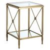 Empire style brushed brass metal and glass side table, classically simple, superb in place.