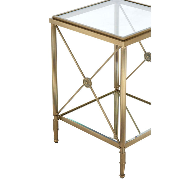Empire style brushed brass metal and glass side table, classically simple, superb in place.